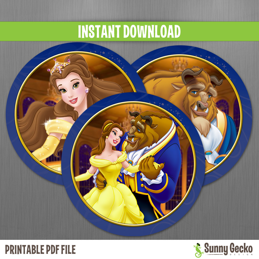 Disney Beauty and the Beast Birthday Circle Labels - Instant Download ...