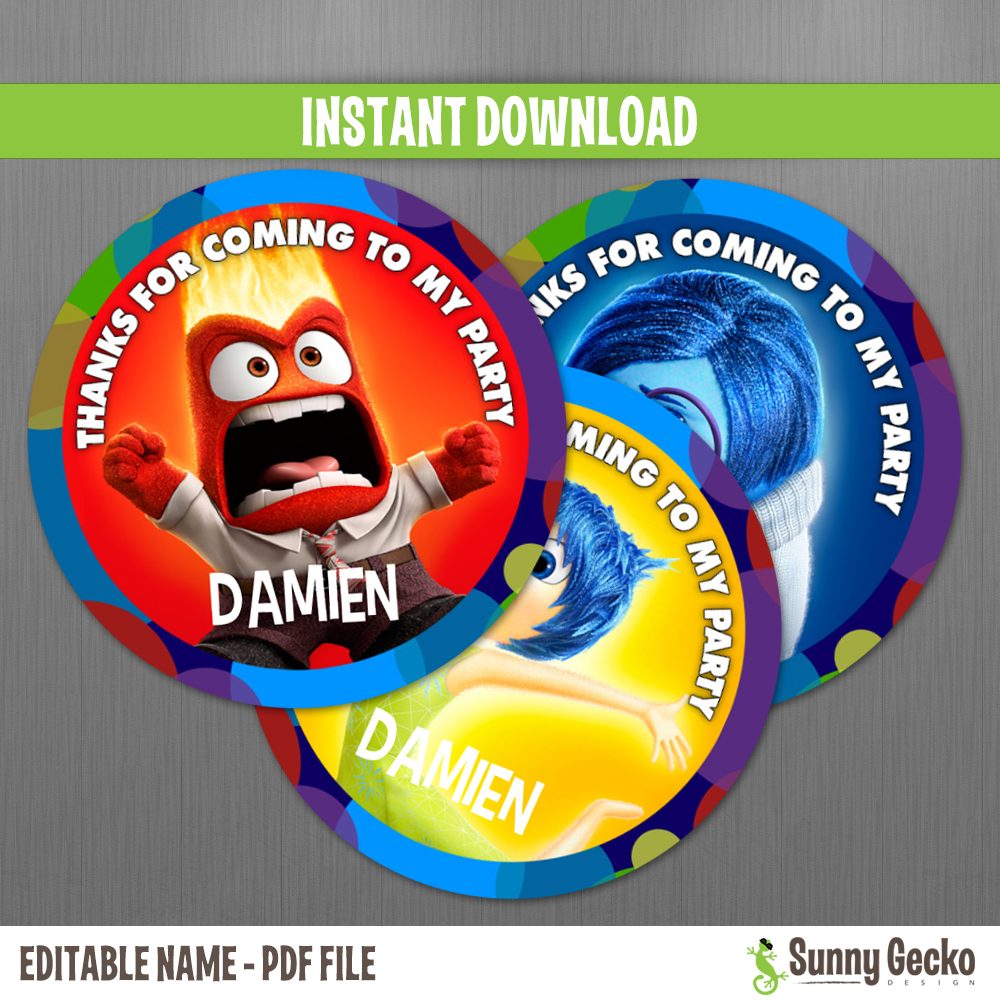 Disney Inside Out Favor Tags Instant Download and Edit with Adobe Reader