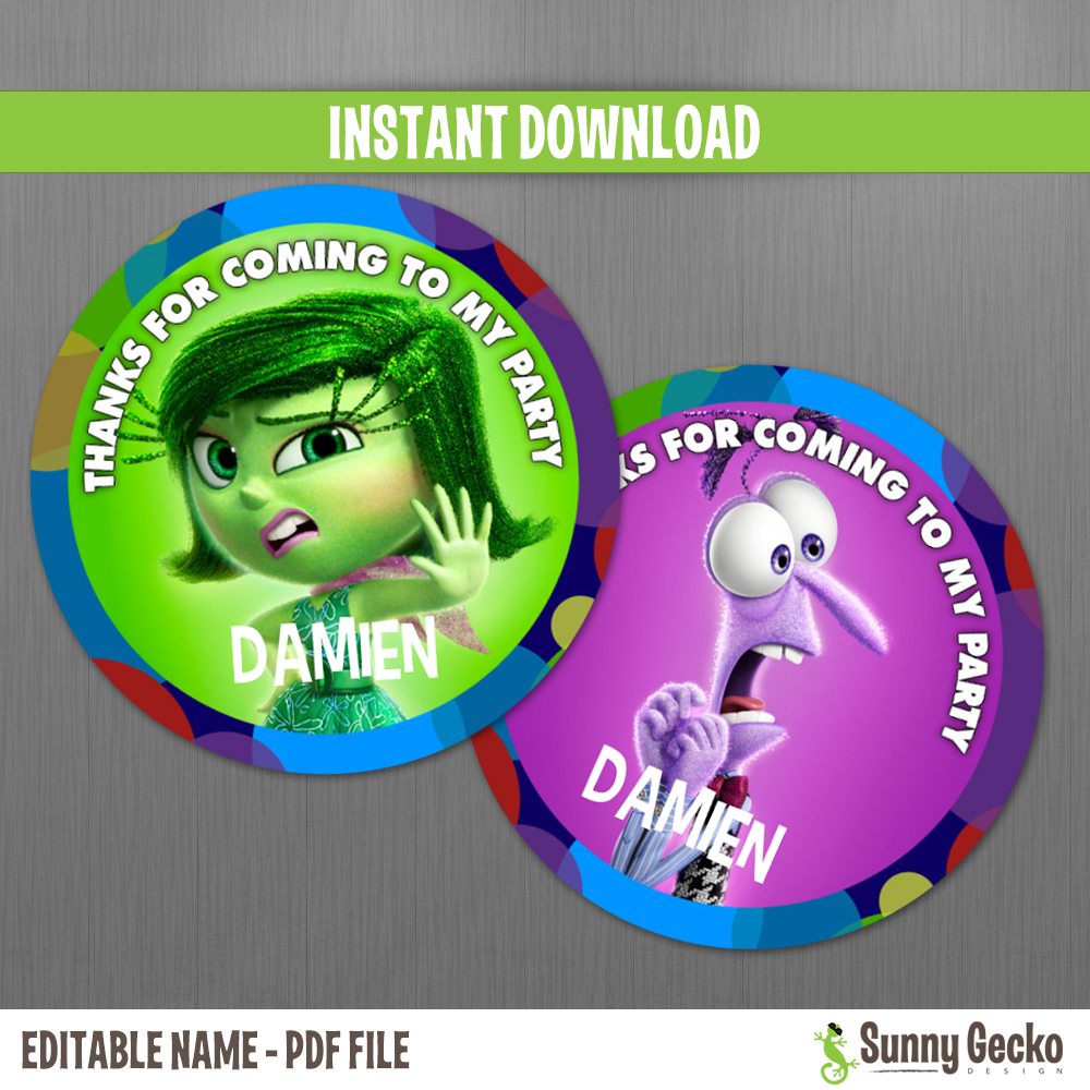 Disney Inside Out Favor Tags Instant Download and Edit with Adobe Reader