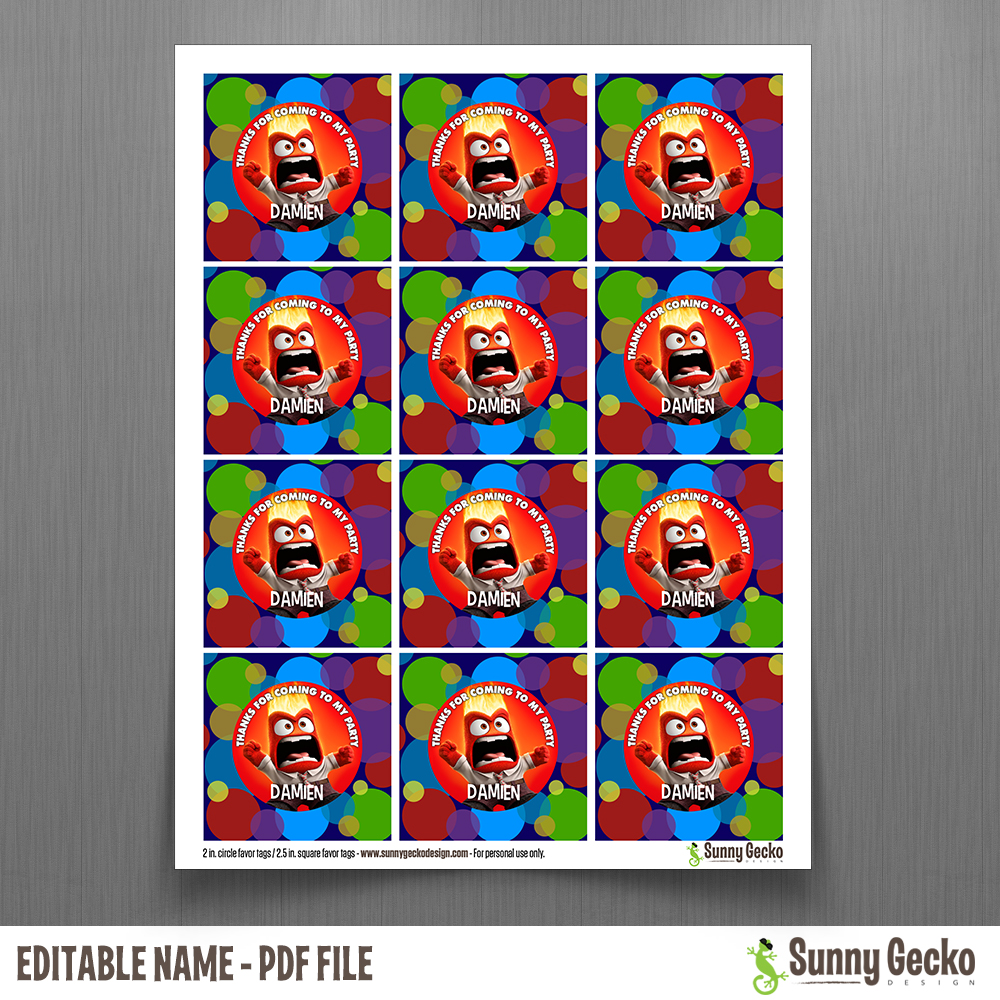Disney Inside Out Favor Tags Instant Download and Edit with Adobe Reader