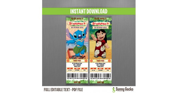 Lilo and Stitch II 5x7 in. Birthday Invitation - Instant Download and Edit  with Adobe Reader