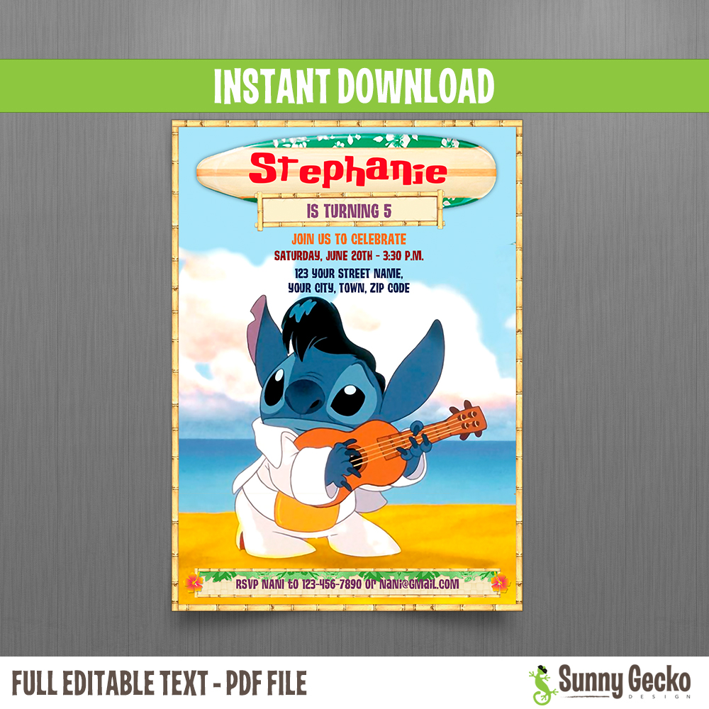 Lilo & Stitch Birthday Ticket Invitations - Instant Download and Edit with  Adobe Reader