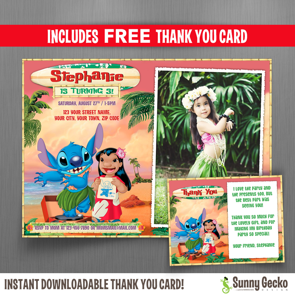 Lilo and Stitch 7x5 in. Birthday Party Invitation with FREE