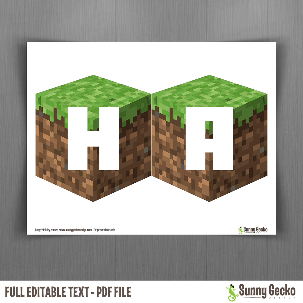 minecraft happy birthday banner with spacers instant download and edit
