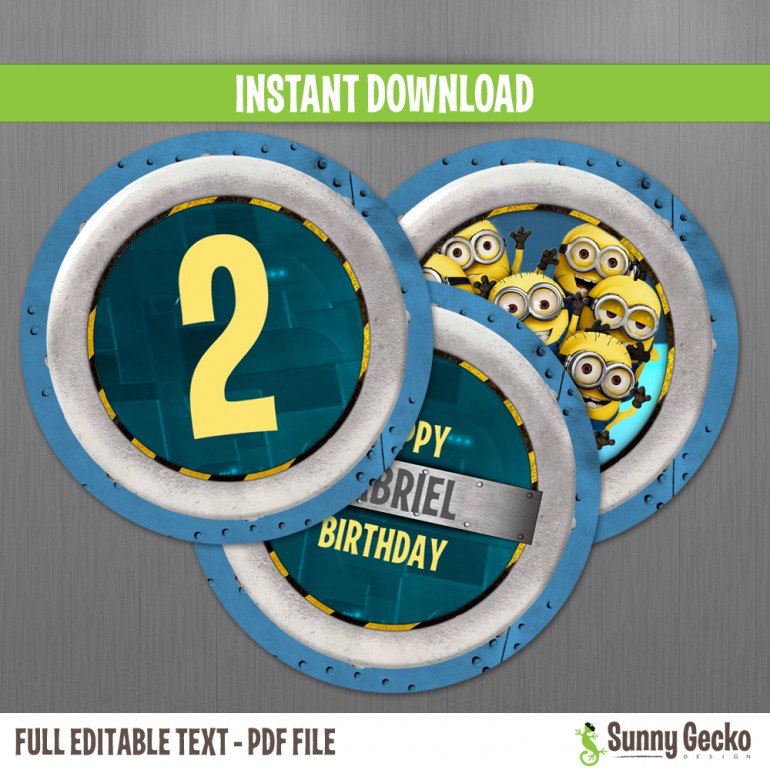 Minions Birthday Circle Labels - Instant Download and Edit with Adobe ...