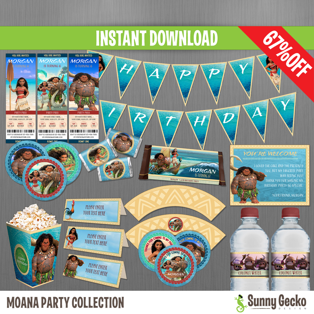 Disney Moana Birthday Party Collection Instant Download Edit And Print At Home With Adobe Reader