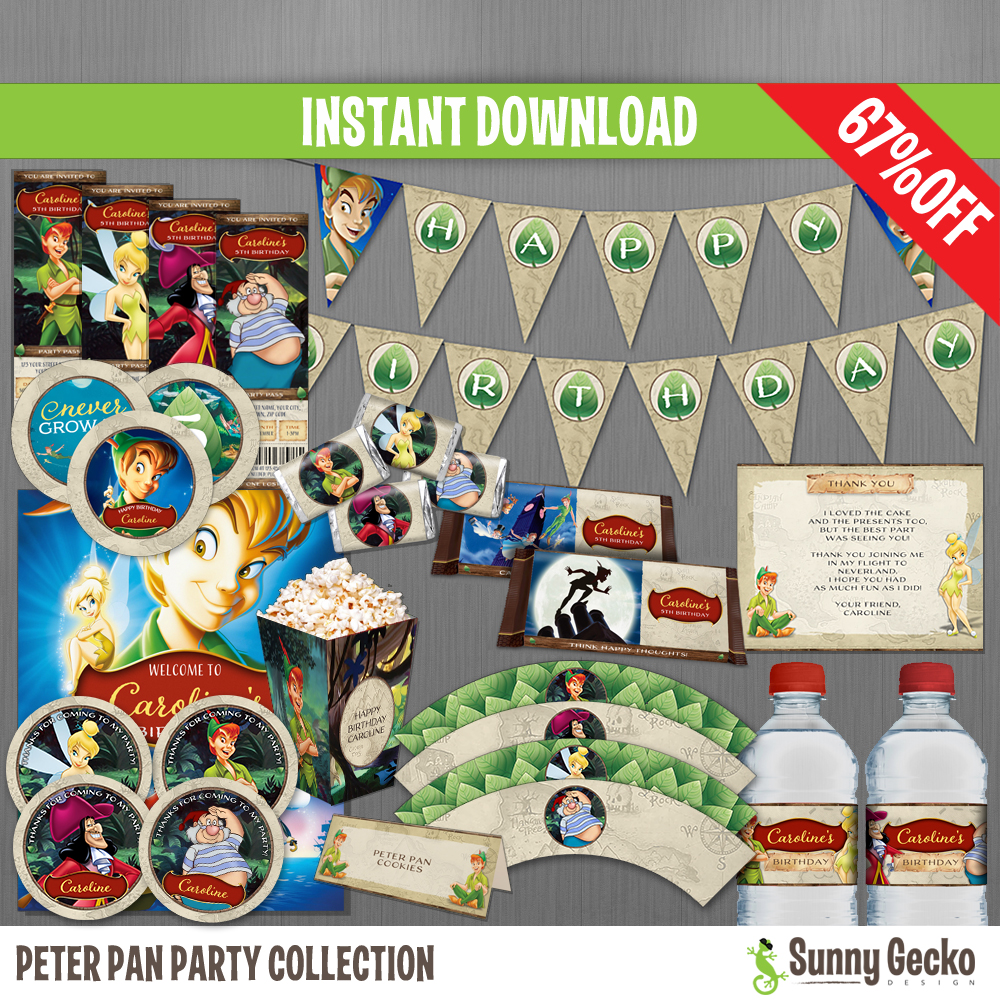 Disney Peter Pan Birthday Party Collection - Instant Download - Edit and  print at home with Adobe Reader