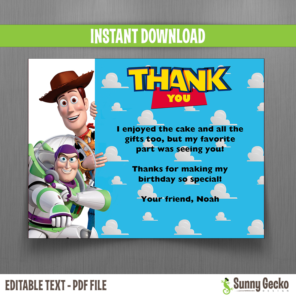 Disney Toy Story Birthday Thank You Cards Instant Download And Edit With Adobe Reader